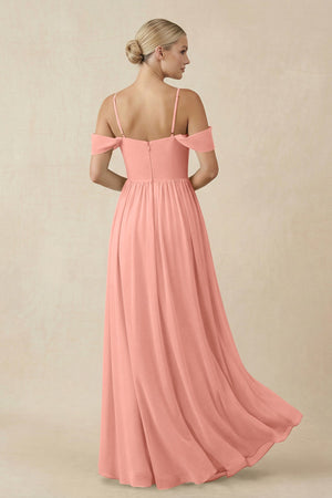 Rosette Off-the-Shoulder Sweetheart A-Line Chiffon Bridesmaid Dress (2) | KISSBRIDAL