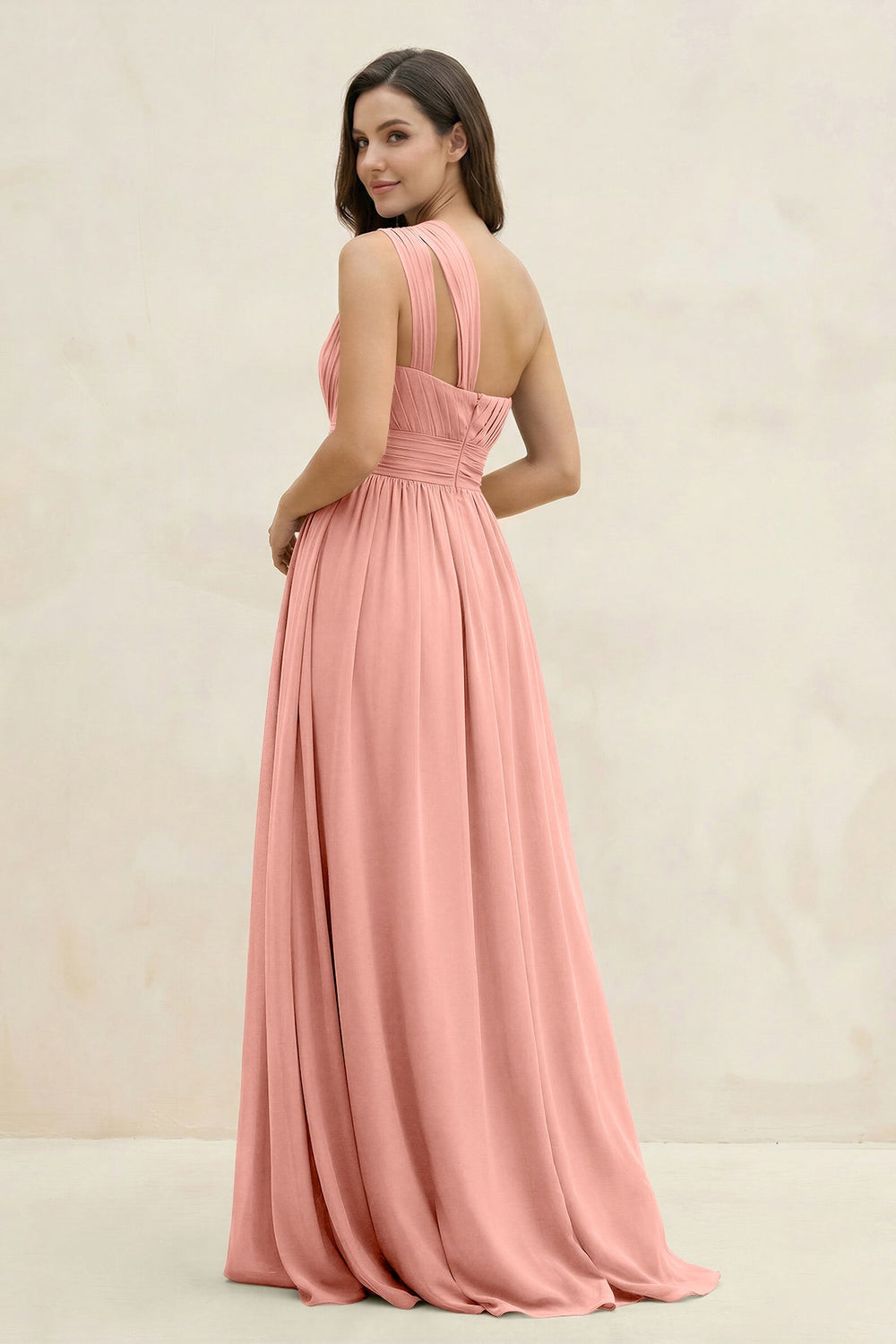 One-Shoulder Pleated A-Line Chiffon Bridesmaid Dress in Rosette