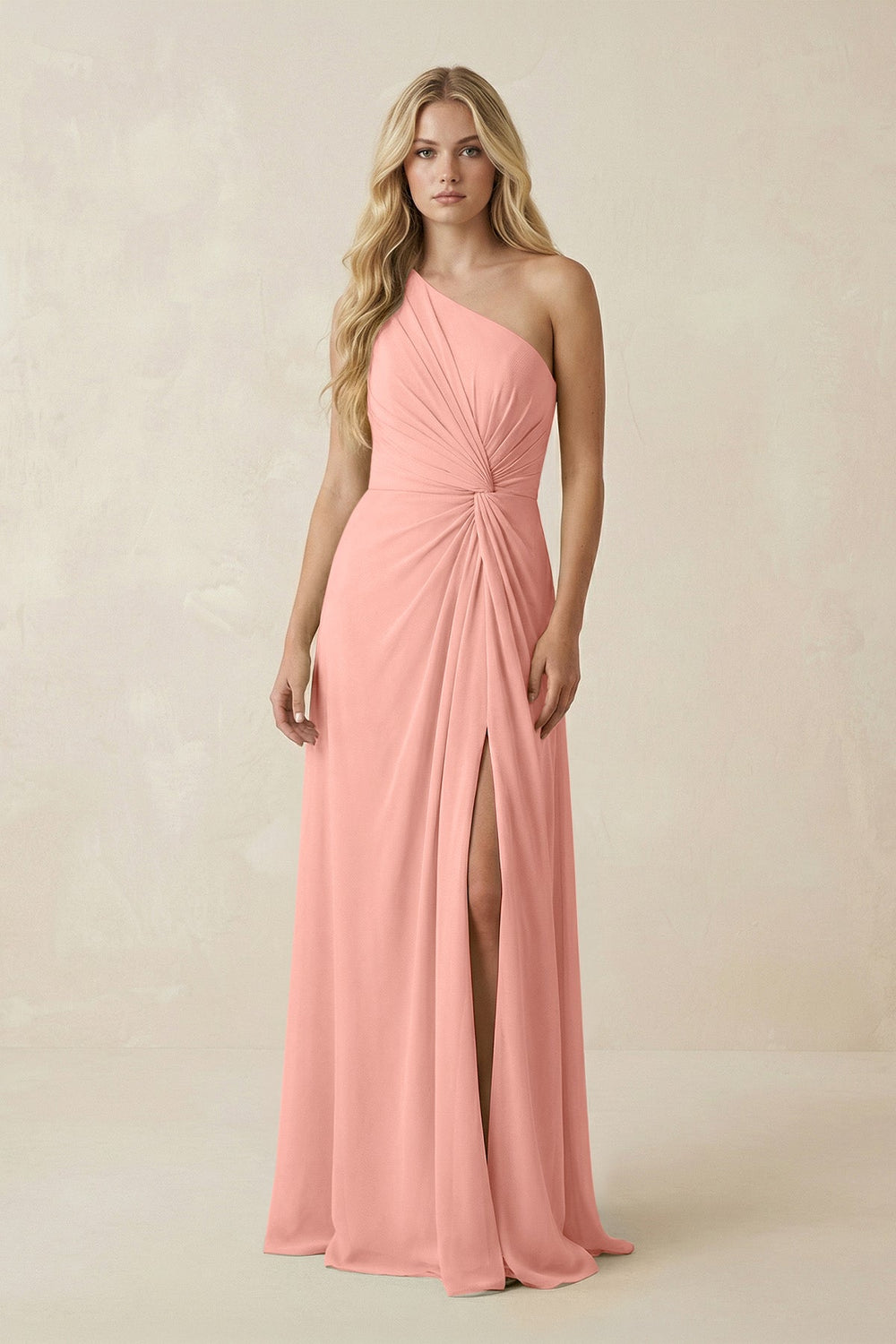 One-Shoulder Ruched A-Line Chiffon Bridesmaid Dress in Rosette