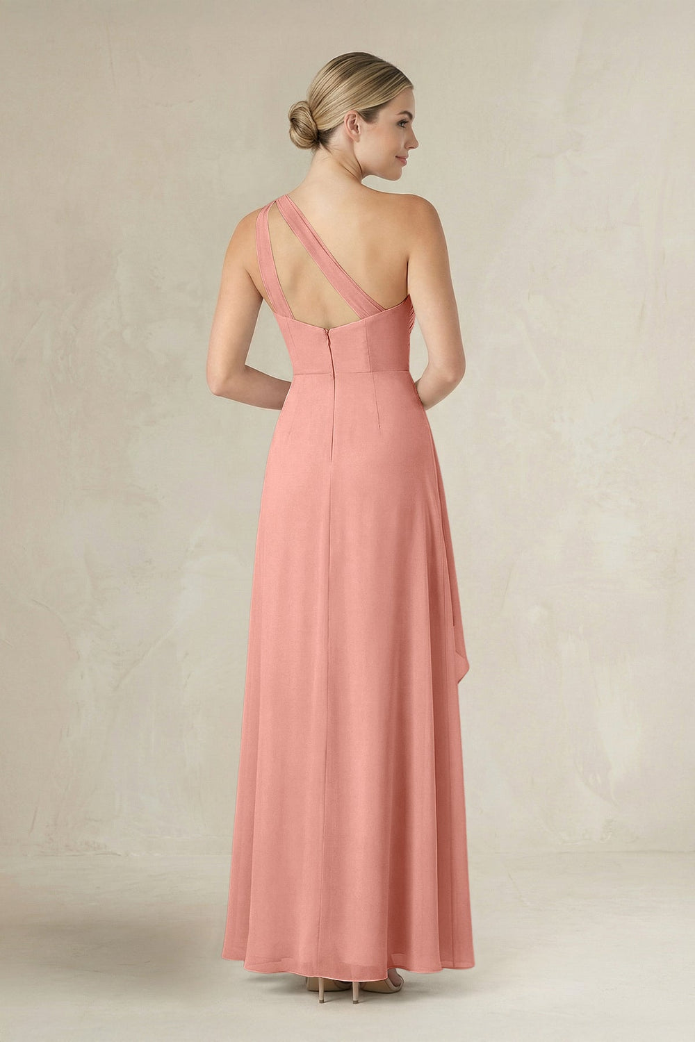 One-Shoulder Sheath Ruched Ruffled Bridesmaid Dress in Rosette
