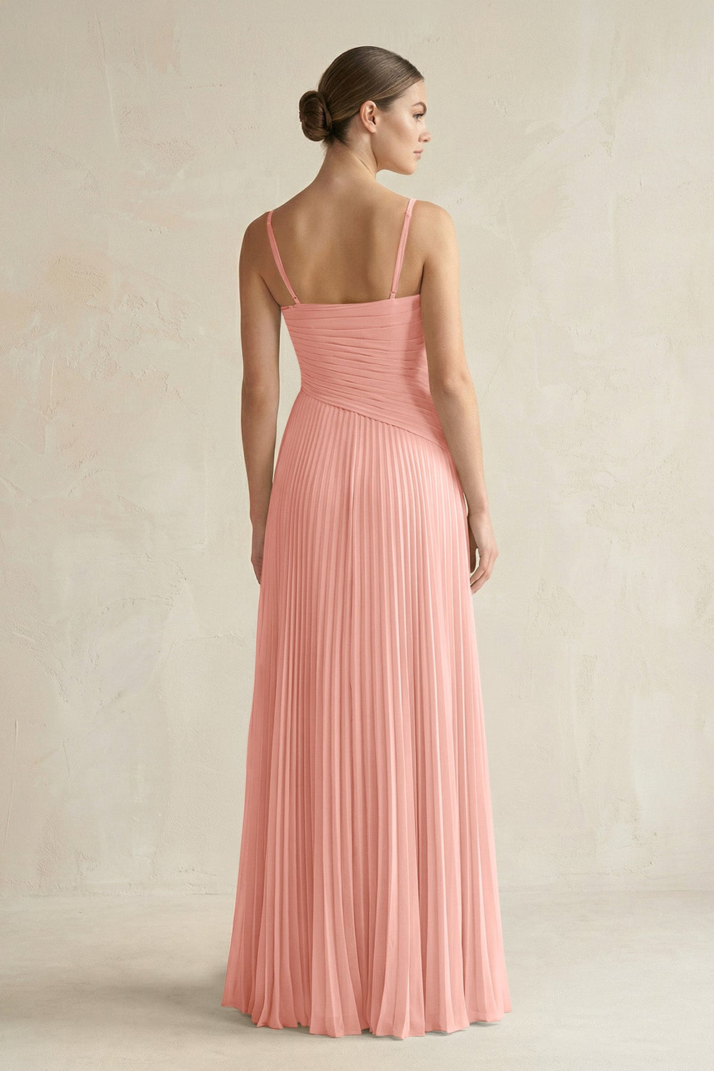 Pleated A-Line Long Chiffon Bridesmaid Dress in Rosette