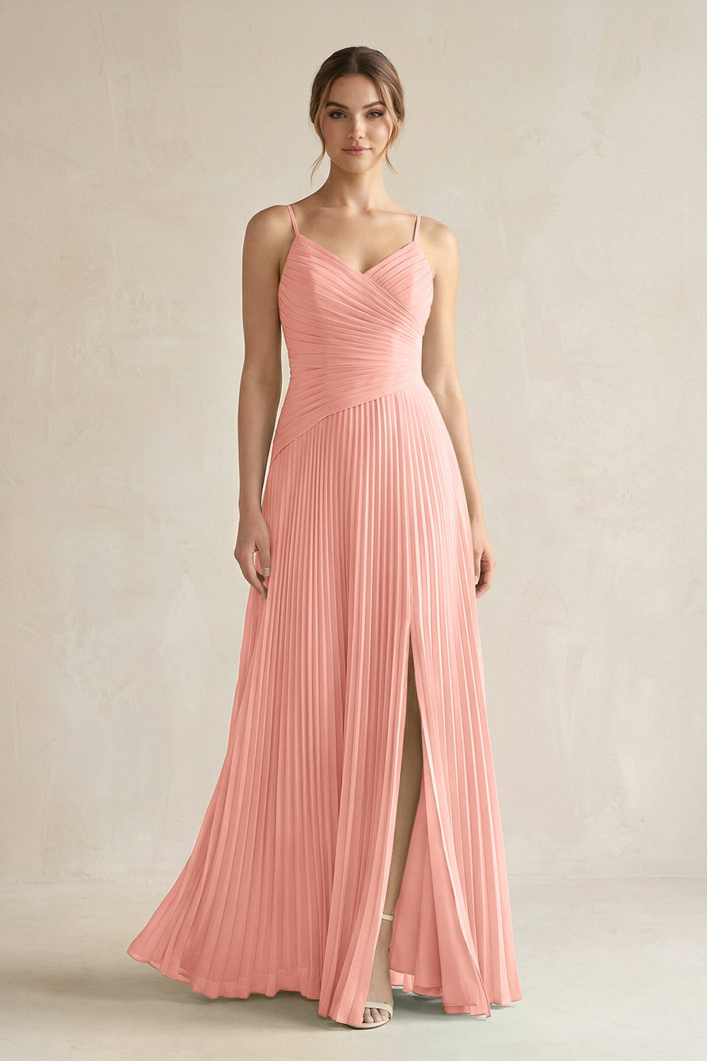 Pleated A-Line Long Chiffon Bridesmaid Dress in Rosette