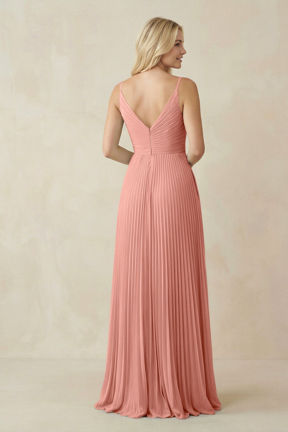 Pleated V-Neck A-Line Chiffon Bridesmaid Dress in Rosette