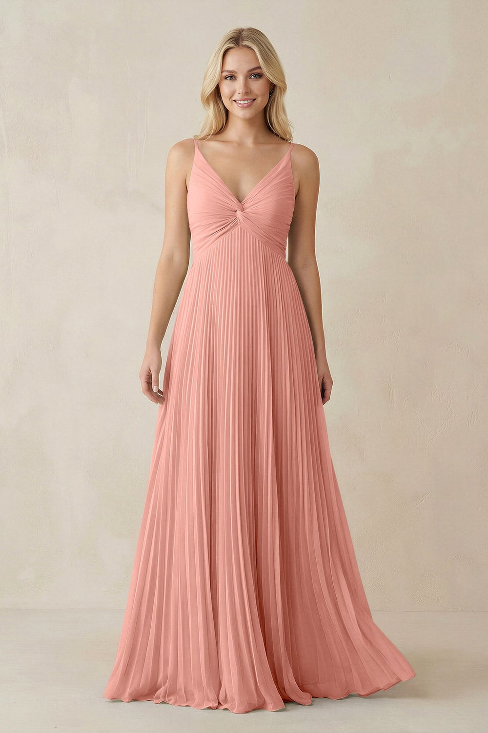 Pleated V-Neck A-Line Chiffon Bridesmaid Dress in Rosette