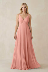 Rosette Pleated V-Neck A-Line Chiffon Bridesmaid Dress | KISSBRIDAL