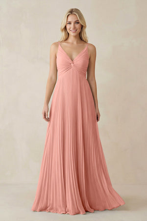 Rosette Pleated V-Neck A-Line Chiffon Bridesmaid Dress | KISSBRIDAL
