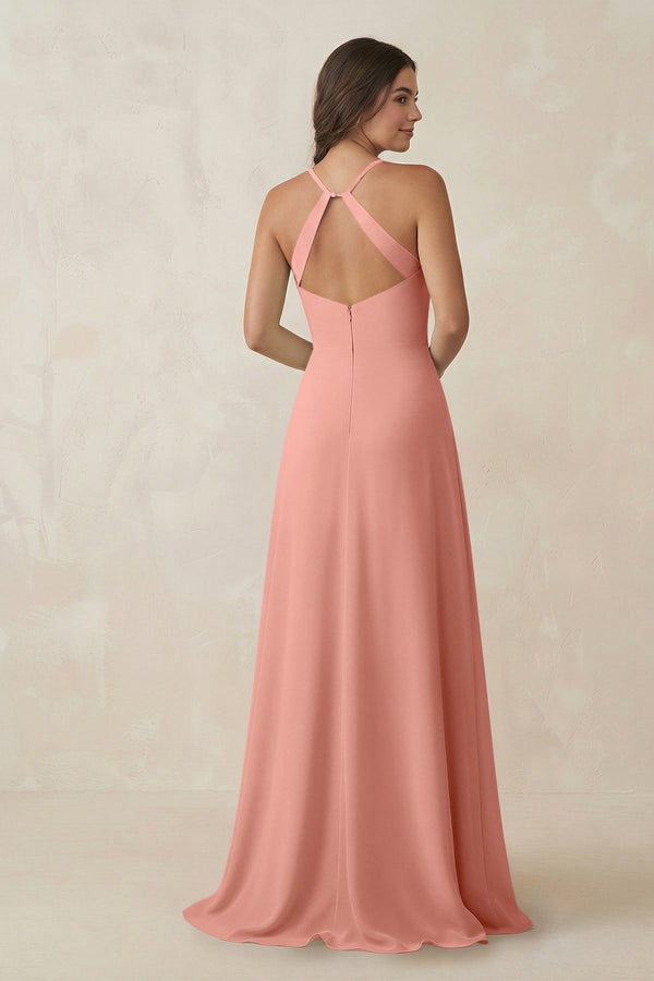 Rosette Ruched Sheath Chiffon Bridesmaid Dress (2) | KISSBRIDAL