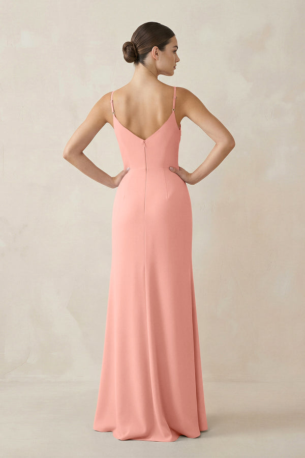 Rosette Ruched Sheath Spaghetti Strap Chiffon Bridesmaid Dress (2) | KISSBRIDAL
