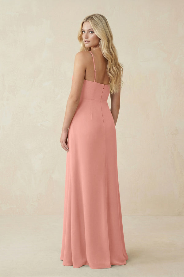 Rosette Ruched Sheath Spaghetti Strap Chiffon Bridesmaid Dress (2) | KISSBRIDAL