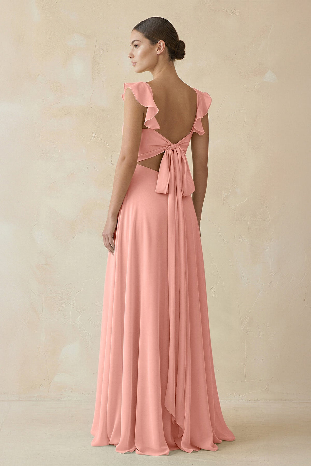 Ruffled Chiffon A-Line Long Bridesmaid Dress in Rosette