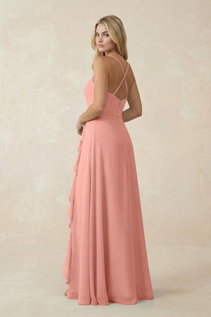 Rosette Ruffled Hem A-Line Chiffon Bridesmaid Dress (2) | KISSBRIDAL