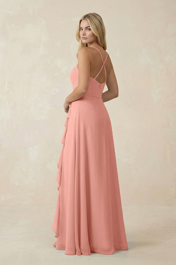Rosette Ruffled Hem A-Line Chiffon Bridesmaid Dress (2) | KISSBRIDAL