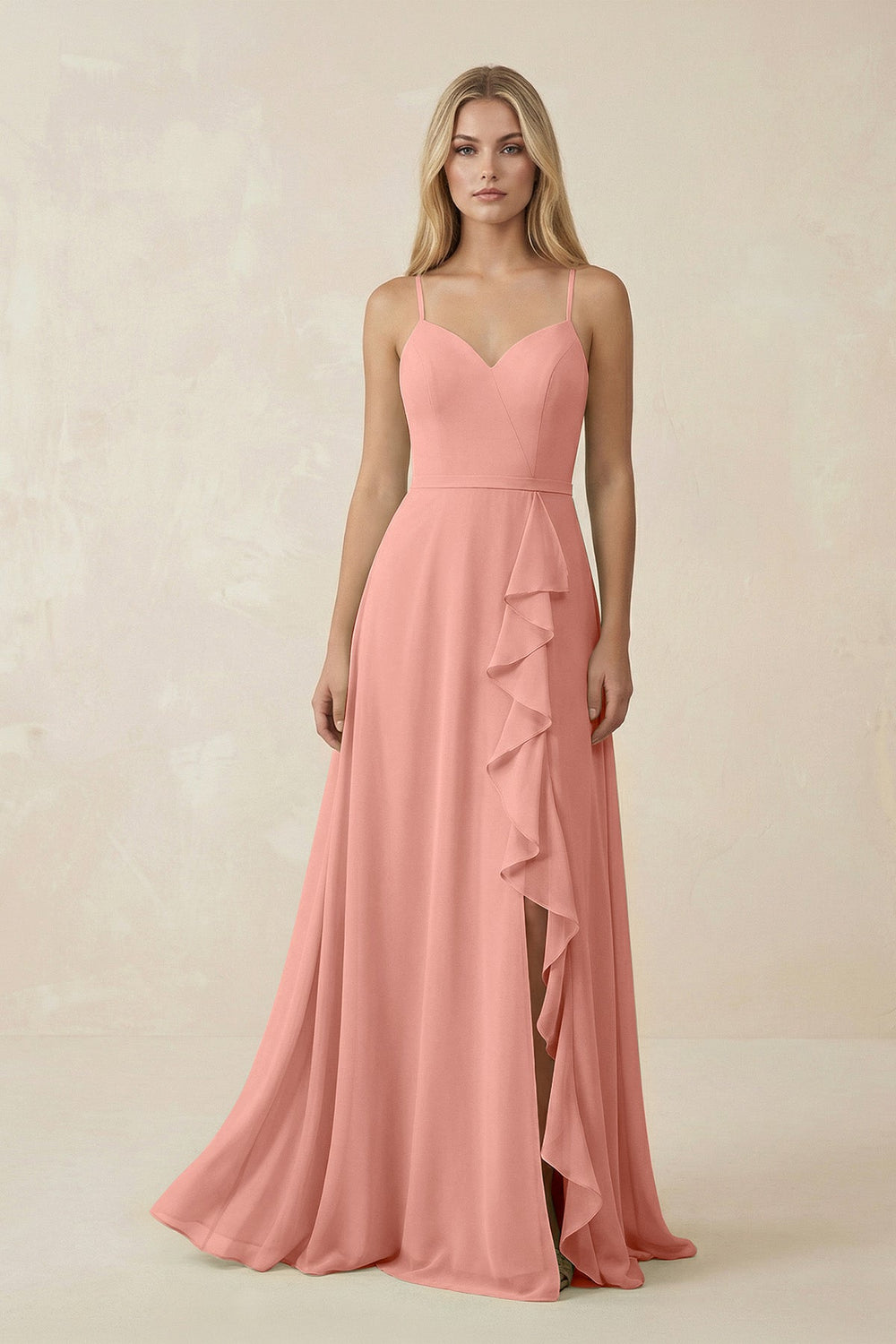 Ruffled Hem A-Line Chiffon Bridesmaid Dress in Rosette