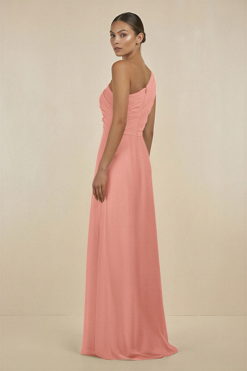Ruffled One-Shoulder Pleated Sheath Bridesmaid Dress in Rosette
