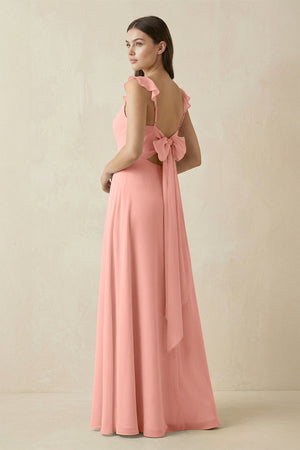 Rosette Ruffled Sleeve A-Line Chiffon Bridesmaid Dress (2) | KISSBRIDAL