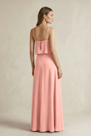 Rosette Ruffled Spaghetti Strap A-Line Chiffon Bridesmaid Dress in Rosette (2) | KISSBRIDAL