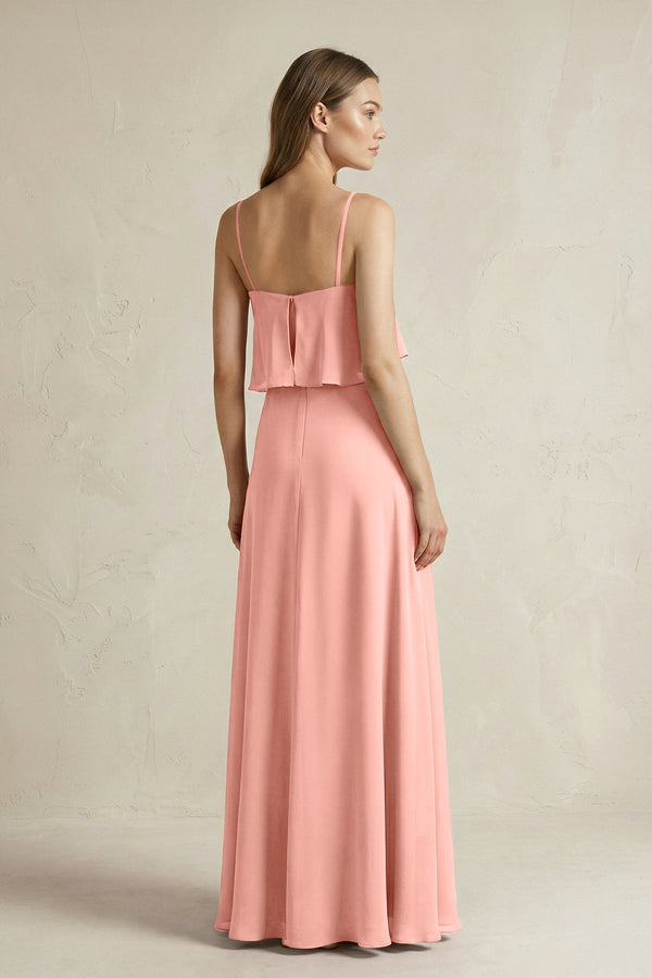 Rosette Ruffled Spaghetti Strap A-Line Chiffon Bridesmaid Dress in Rosette (2) | KISSBRIDAL