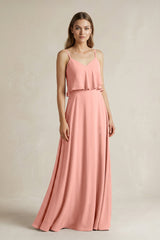 Rosette Ruffled Spaghetti Strap A-Line Chiffon Bridesmaid Dress in Rosette | KISSBRIDAL