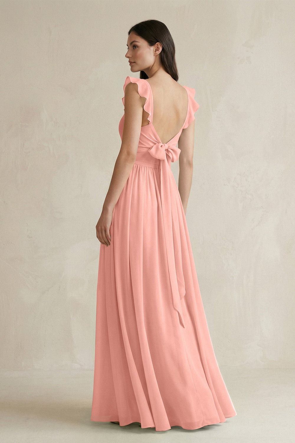 Ruffled Spaghetti Strap Chiffon A-Line Bridesmaid Dress in Rosette