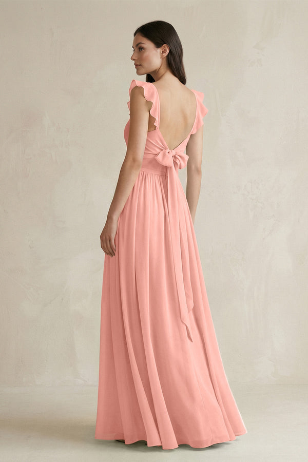 Rosette Ruffled Spaghetti Strap Chiffon A-Line Bridesmaid Dress (2) | KISSBRIDAL