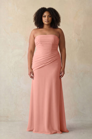 Rosette Sheath Chiffon Strapless Pleated Bridesmaid Dress (3) [sizeplus] | KISSBRIDAL