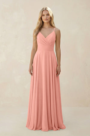 Rosette Spaghetti Strap A-Line Chiffon Bridesmaid Dress | KISSBRIDAL