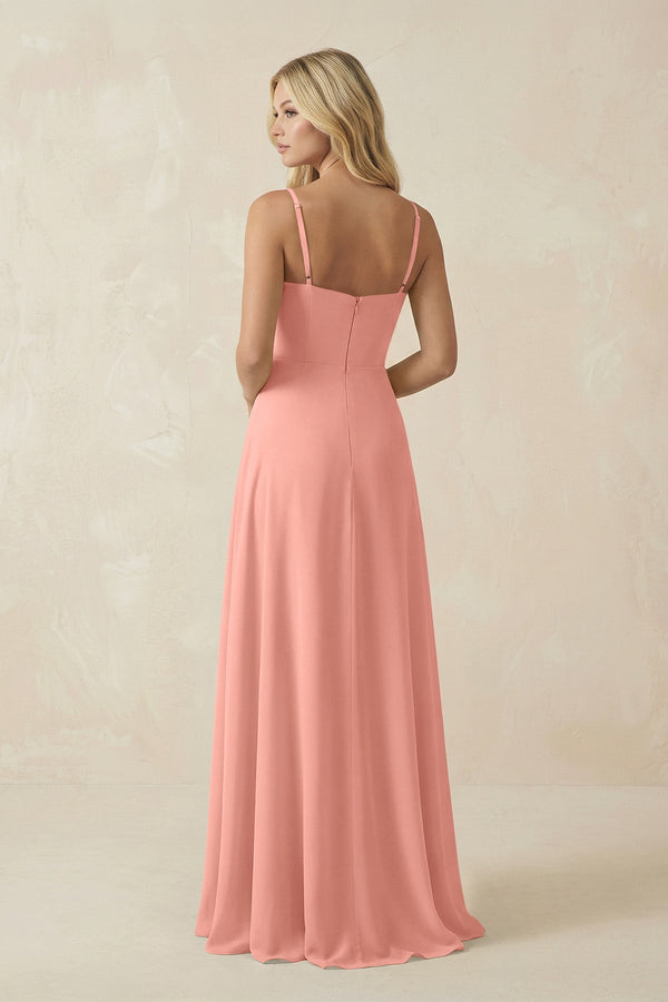 Rosette Spaghetti Strap Chiffon A-Line Bridesmaid Dress (2) | KISSBRIDAL