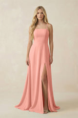 Rosette Spaghetti Strap Chiffon A-Line Bridesmaid Dress | KISSBRIDAL