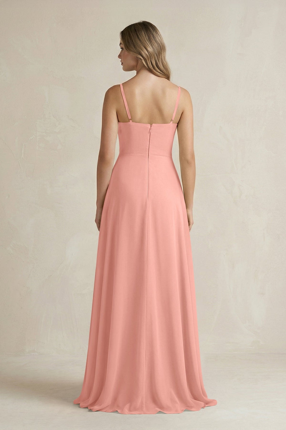 Spaghetti Strap Ruffled A-Line Chiffon Bridesmaid Dress in Rosette