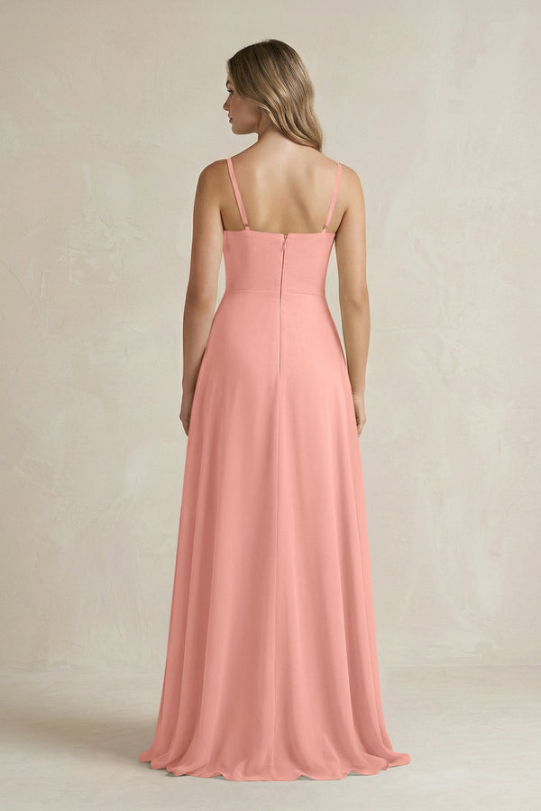 Rosette Spaghetti Strap Ruffled A-Line Chiffon Bridesmaid Dress (2) | KISSBRIDAL