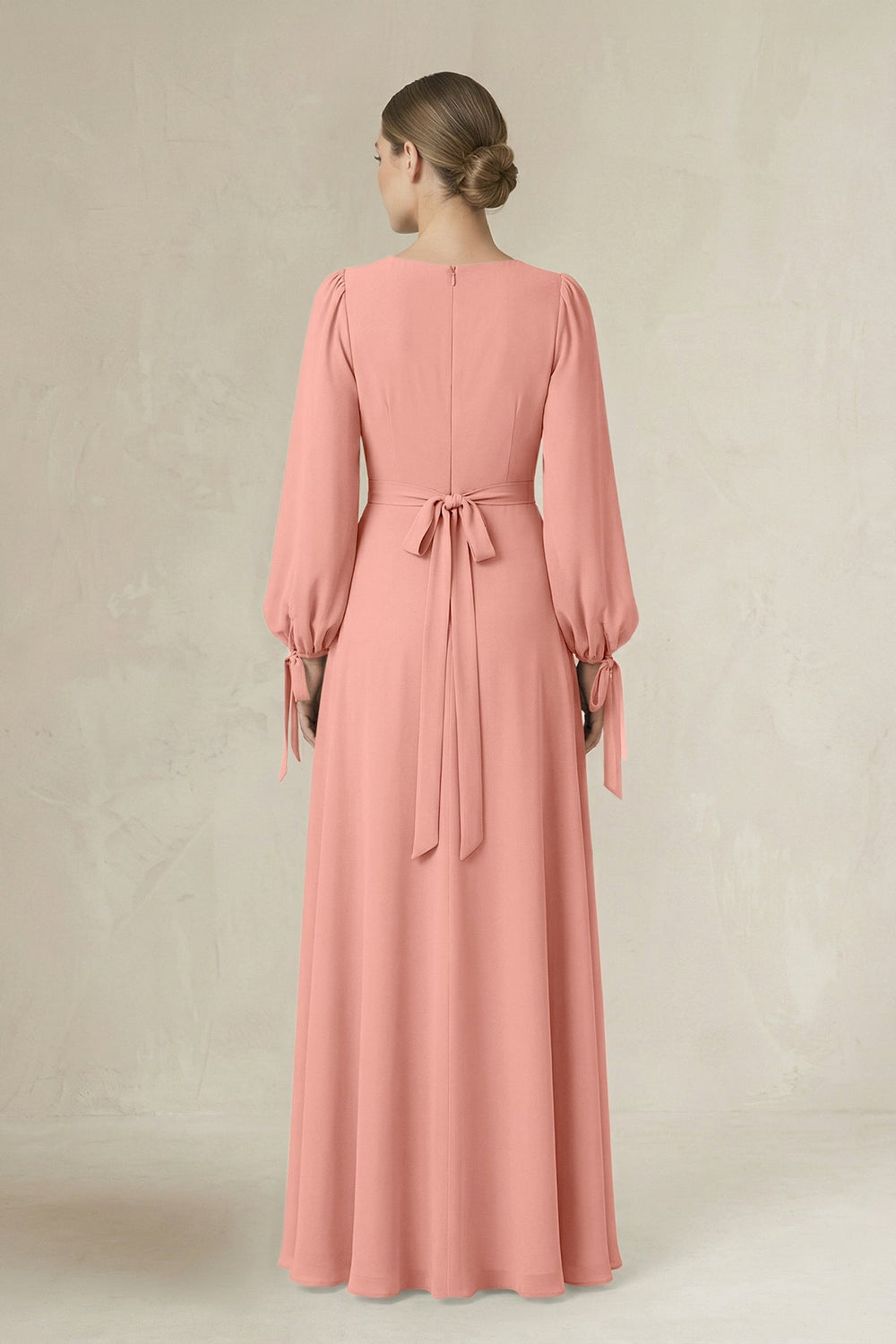 Square Neck Long Sleeve A-Line Chiffon Bridesmaid Dress in Rosette