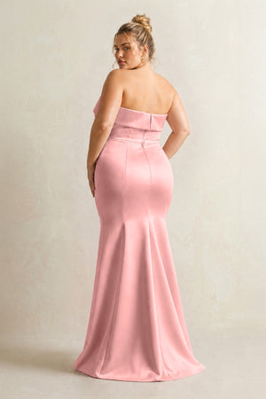 Rosette Strapless Satin Mermaid Bridesmaid Dress (2) [sizeplus] | KISSBRIDAL