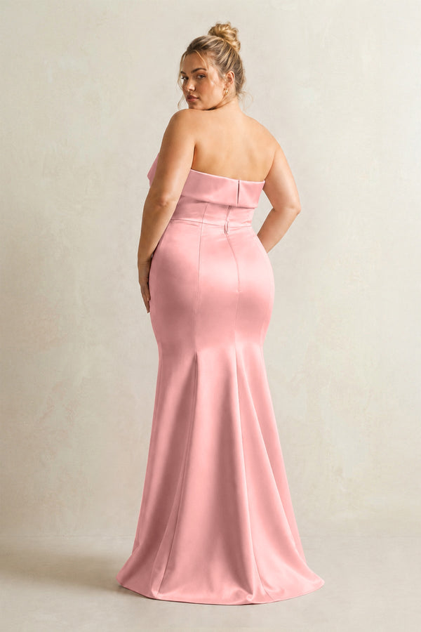 Rosette Strapless Satin Mermaid Bridesmaid Dress (2) [sizeplus] | KISSBRIDAL