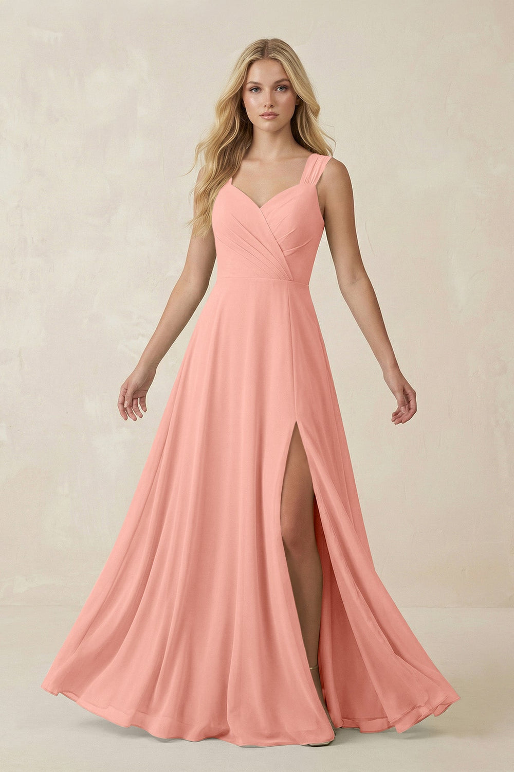 Sweetheart A-Line Chiffon Long Bridesmaid Dress in Rosette