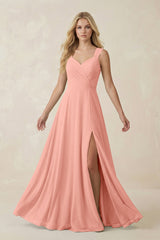 Rosette Sweetheart A-Line Chiffon Long Bridesmaid Dress | KISSBRIDAL