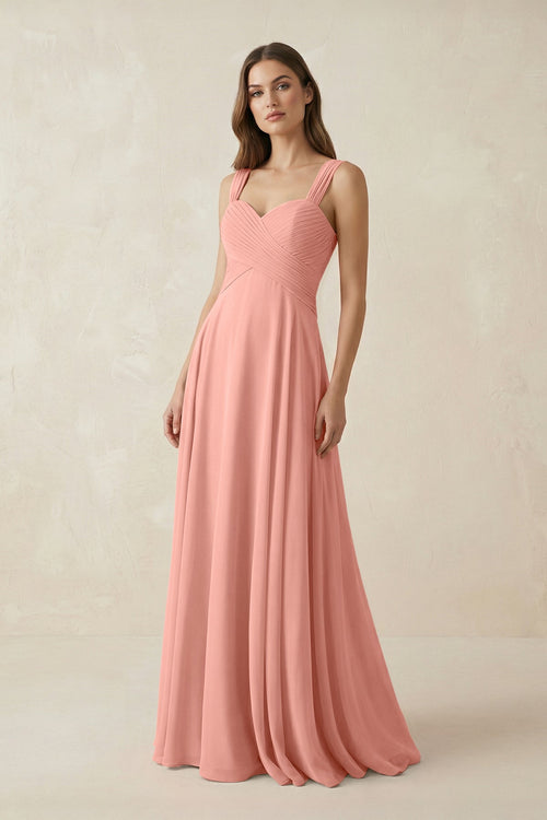 Rosette Sweetheart Pleated A-Line Chiffon Bridesmaid Dress | KISSBRIDAL