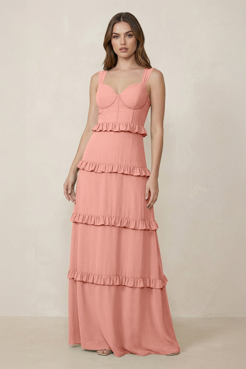 Sweetheart Tiered A-Line Chiffon Bridesmaid Dress in Rosette