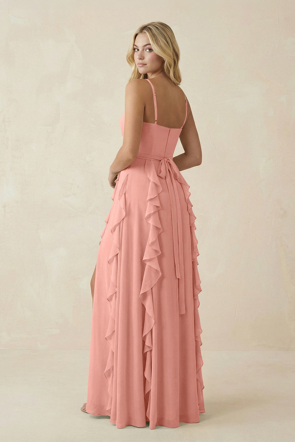 Tiered Ruffle A-Line Chiffon Bridesmaid Dress in Rosette
