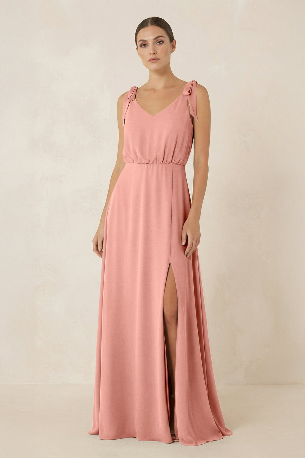V-Neck A-Line Chiffon Bridesmaid Dress in Rosette