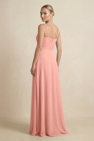 Rosette V-Neck A-Line Chiffon Pleated Bridesmaid Dress (2) | KISSBRIDAL