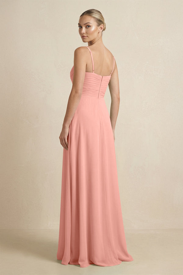 Rosette V-Neck A-Line Chiffon Pleated Bridesmaid Dress (2) | KISSBRIDAL