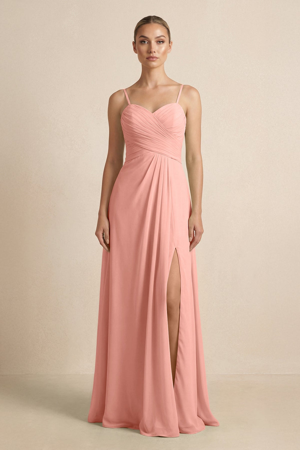 V-Neck A-Line Chiffon Pleated Bridesmaid Dress in Rosette