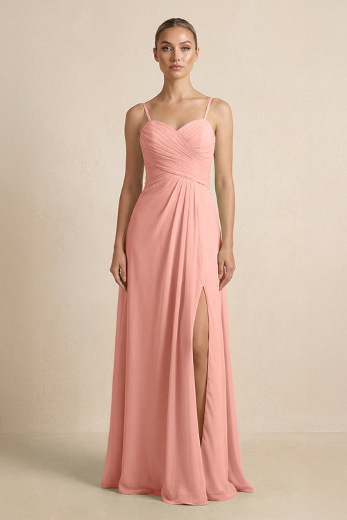 Rosette V-Neck A-Line Chiffon Pleated Bridesmaid Dress | KISSBRIDAL