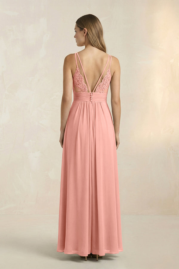Rosette V-Neck A-Line Pleated Chiffon Bridesmaid Dress (2) | KISSBRIDAL