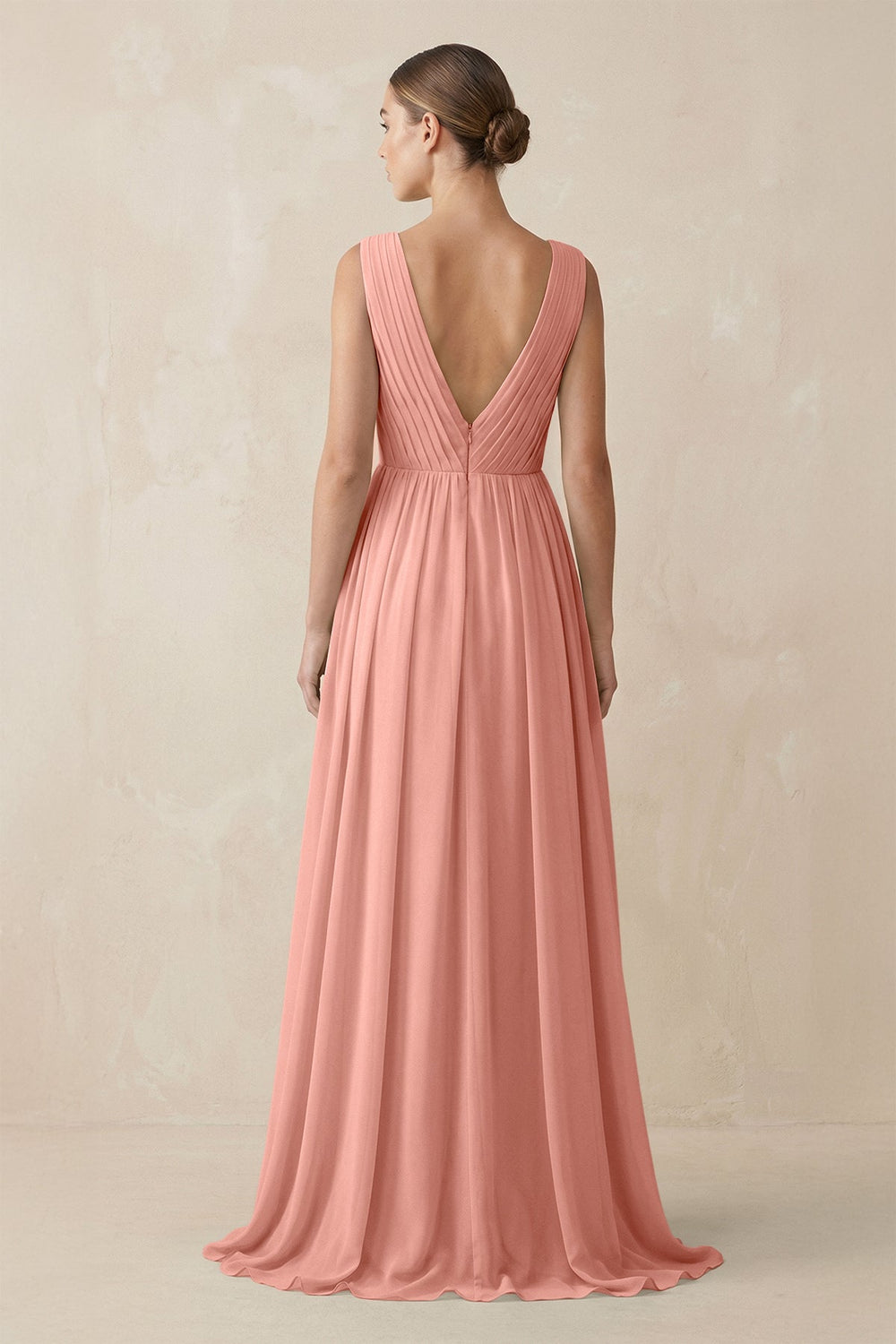 V-Neck Pleated A-Line Chiffon Bridesmaid Dress in Rosette