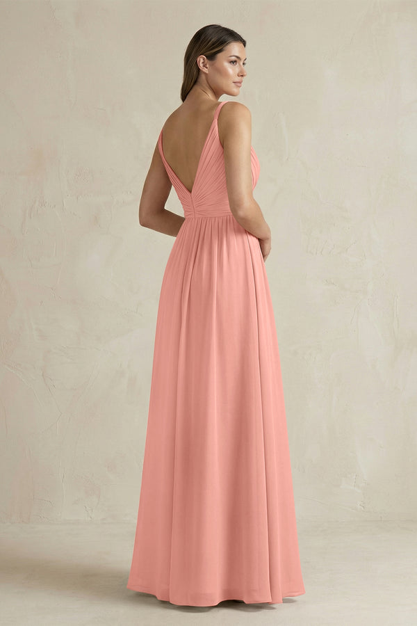 Rosette V-Neck Pleated A-Line Chiffon Bridesmaid Dress (2) | KISSBRIDAL