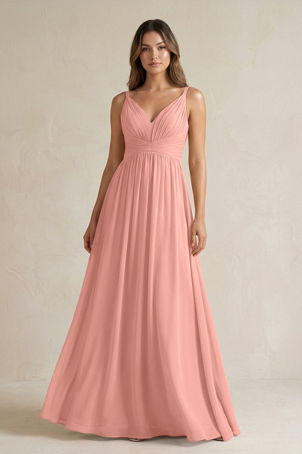 V-Neck Pleated A-Line Chiffon Bridesmaid Dress in Rosette