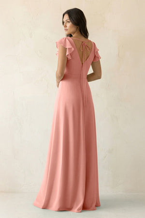 Rosette V-Neck Ruffled A-Line Chiffon Bridesmaid Dress (2) | KISSBRIDAL