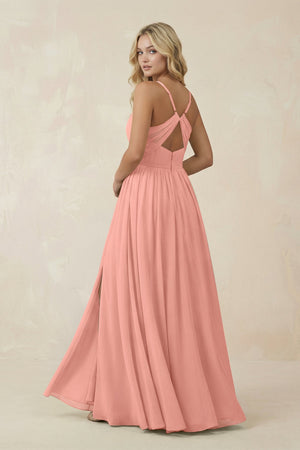 Rosette V-Neck Spaghetti Strap A-Line Chiffon Bridesmaid Dress (2) | KISSBRIDAL