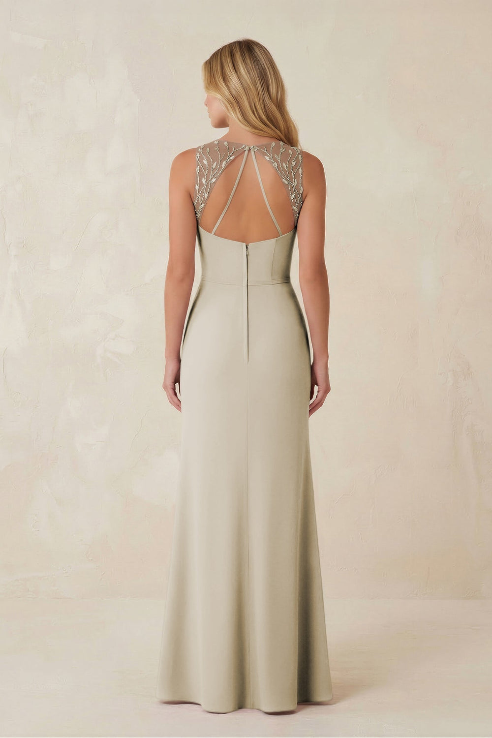 Round Neck Sheath Chiffon Appliqued Bridesmaid Dress in Dove Gray